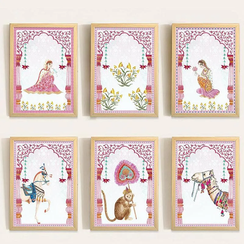Shahbanu Mughal Wall Art With Frame (Pink) - Set Of Six media 4
