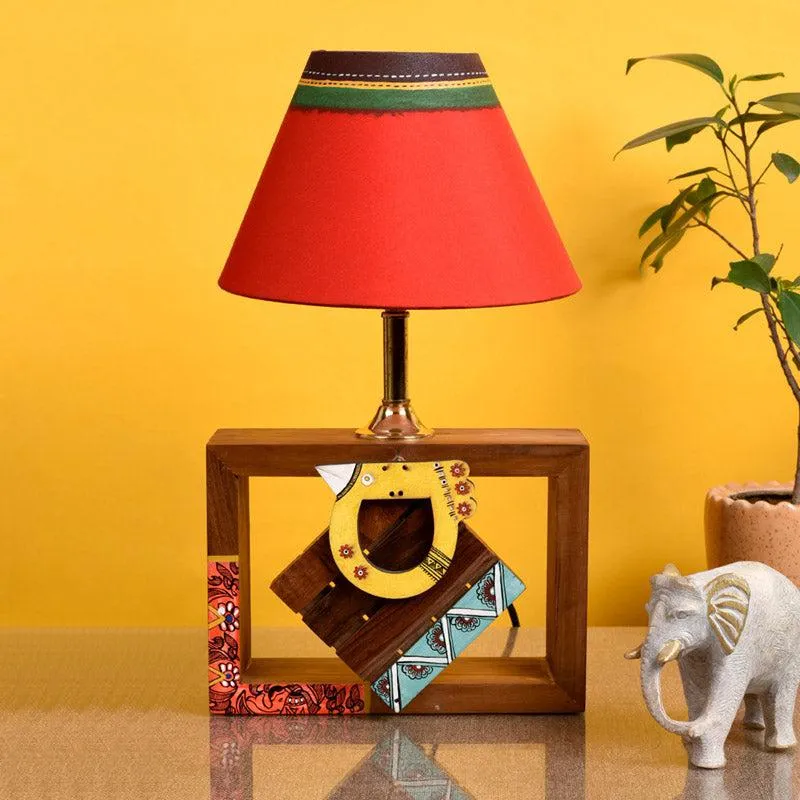 Lakshya Handcrafted Wooden Table Lamp - Multicolor media 3