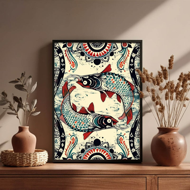 Fish Illustration Canvas Wall Painting With Black Frame media 8