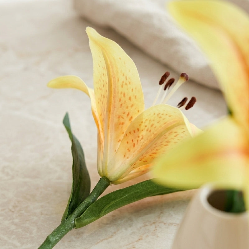 Faux Everlasting Lily Flower Stick - Yellow & Orange media 2