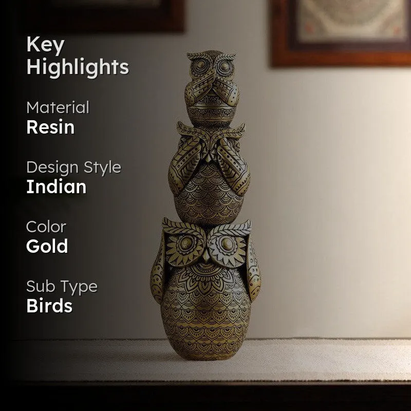 Three Wise Owl Ornate Showpiece media 2