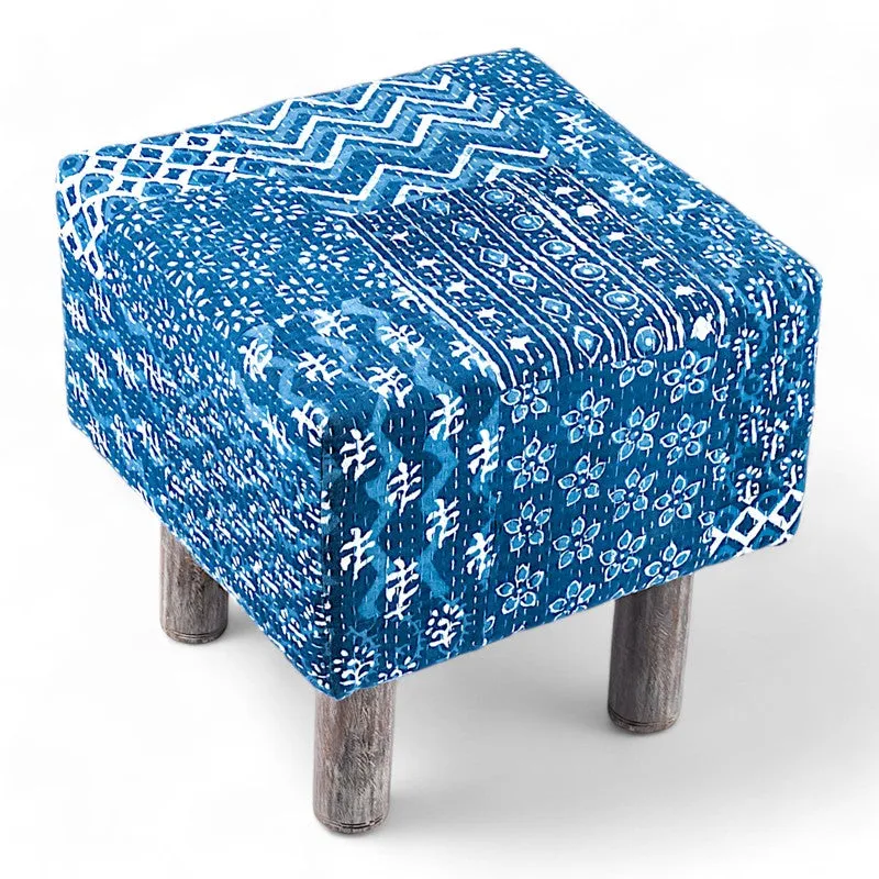 Urixon Acacia Wooden Ottomans (Blue) - Set Of Two media 3