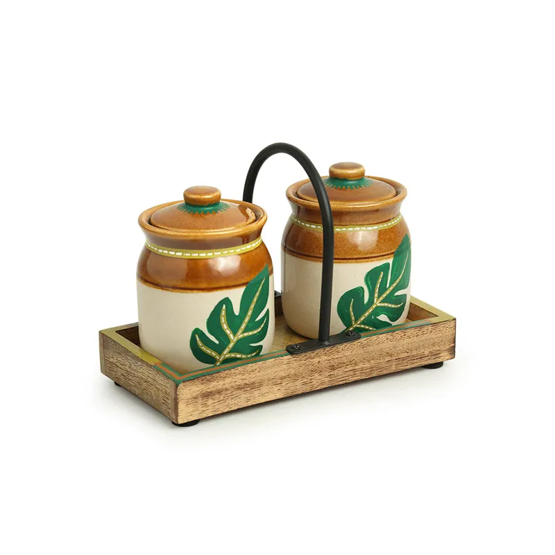 Leafy Shade Handpainted Jar With Tray - Three Piece Set media 3