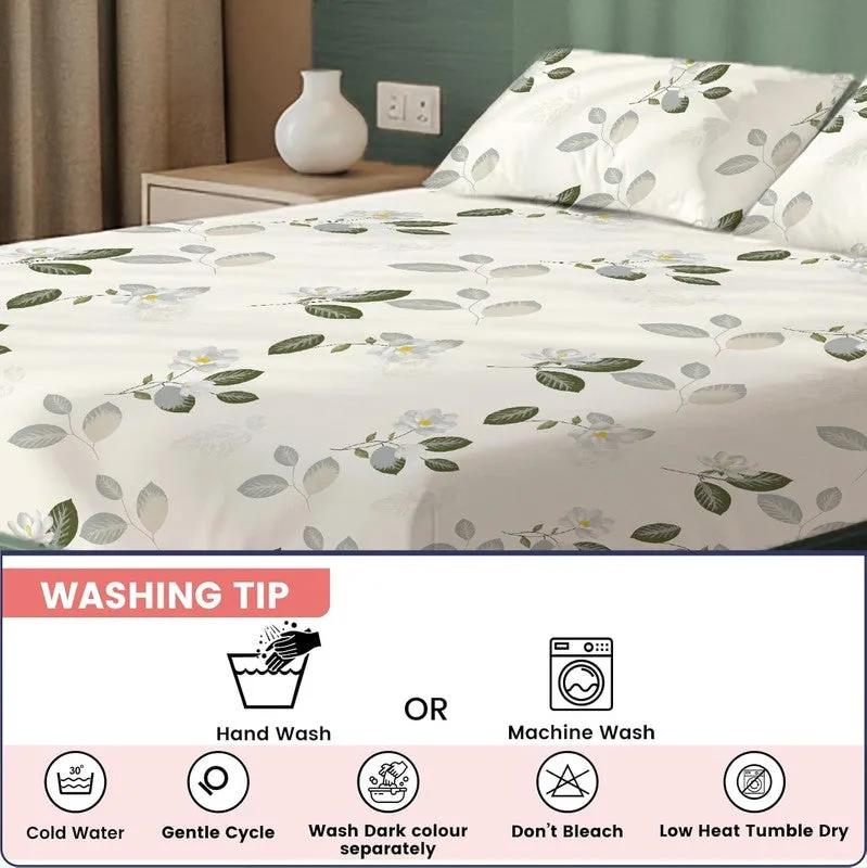 Verdant Garden Floral Cotton Bedsheets (Green & White) - 200 TC media 7