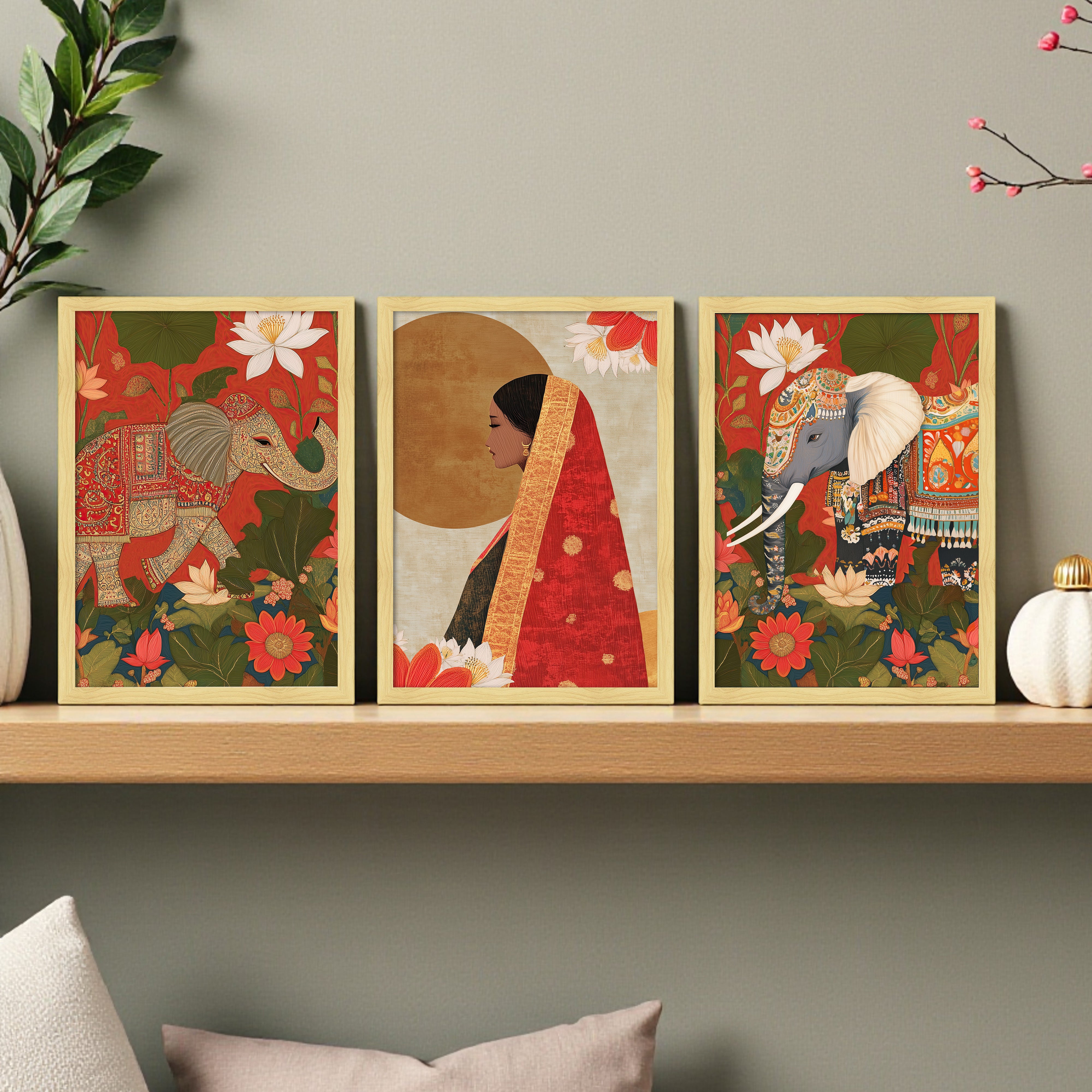 Gajraj & Grace Wall Paintings - Set Of Three