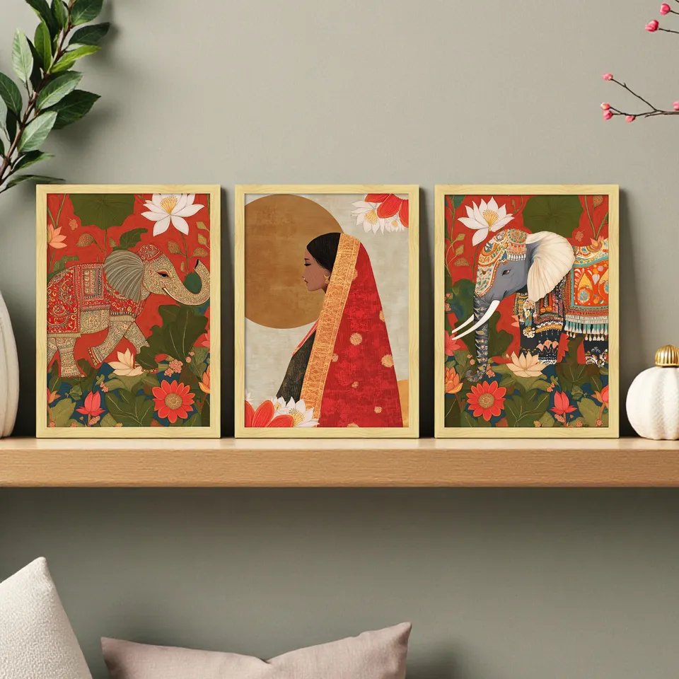 Gajraj & Grace Wall Paintings - Set Of Three media 1
