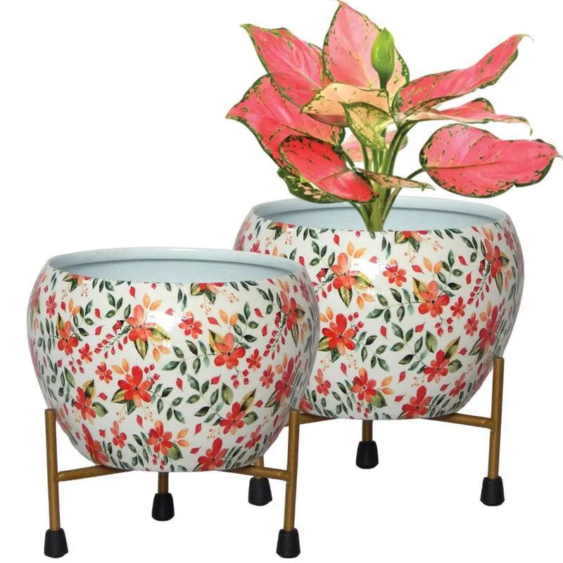 Julietta Peach Floral Planter With Stand - Set Of Two media 3