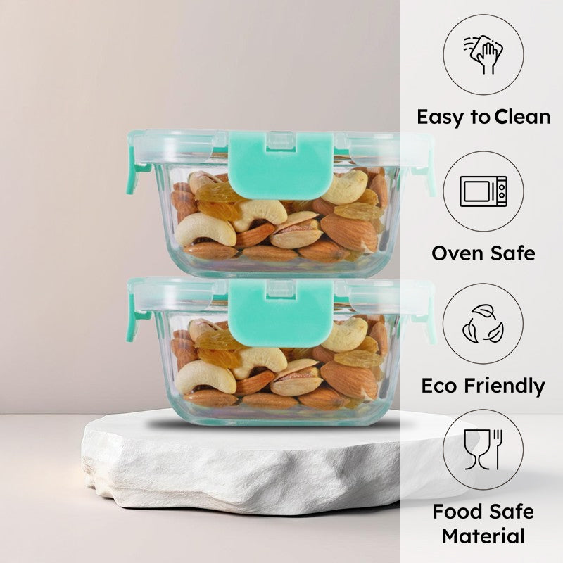 Yumrix Leak Proof Glass Lunch Box with Bag (620 mL Each) - Set Of Two