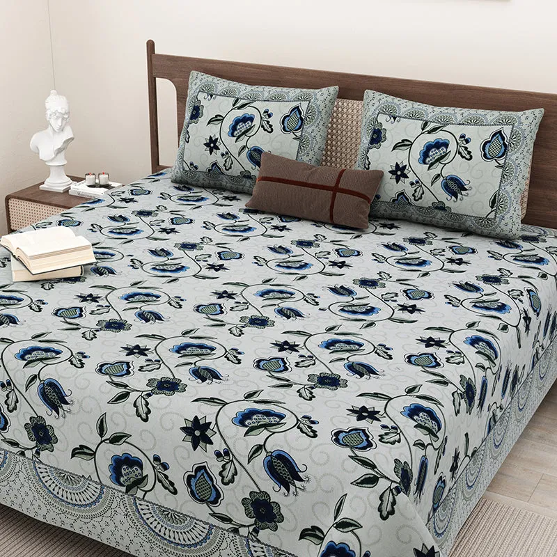 Aishaani Ethnic Cotton Bedsheet (Grey,Blue) - 180 TC media 4