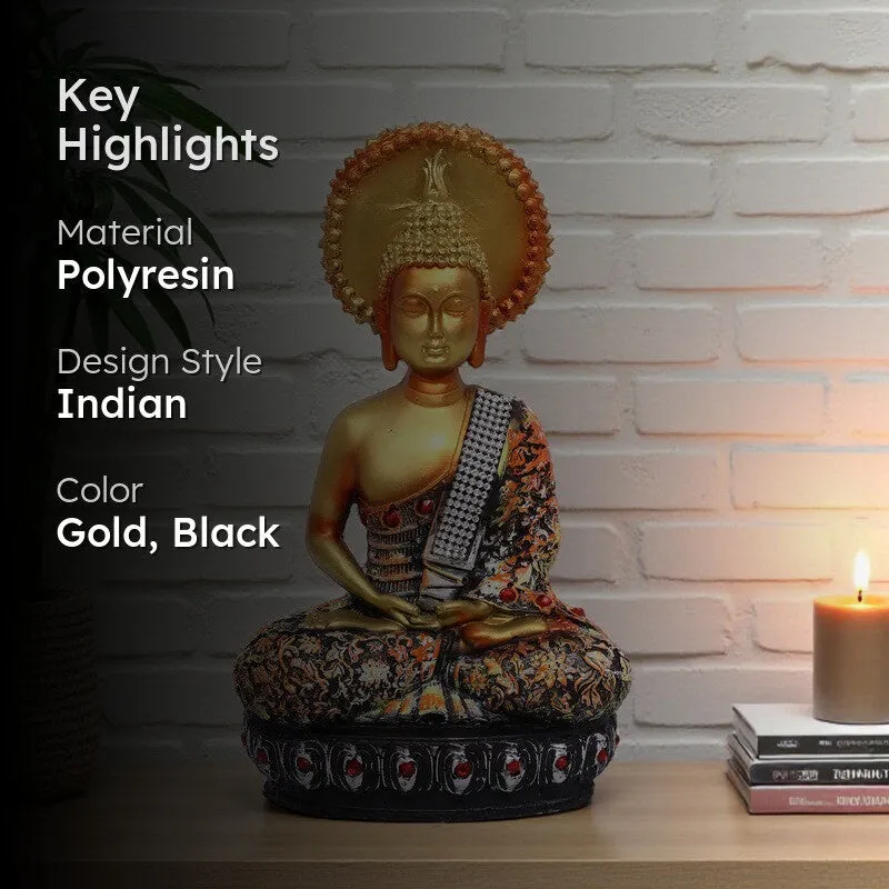 Sovereign Lotus Buddha Polyresin Idol (7 inches) - Gold media 2