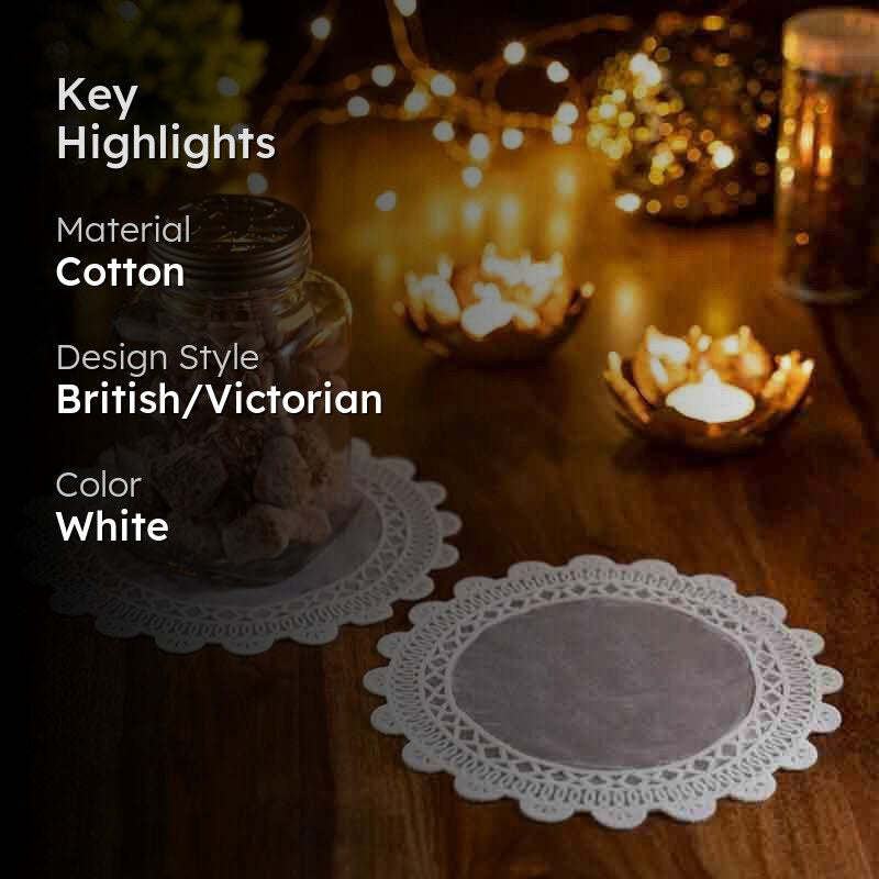 Elegant White Cotton Lace Coaster - Set of Six media 2