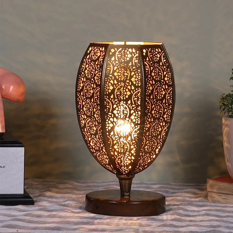 Mehela Etched Metal Table Lamp With Brown Base - Gold media 1