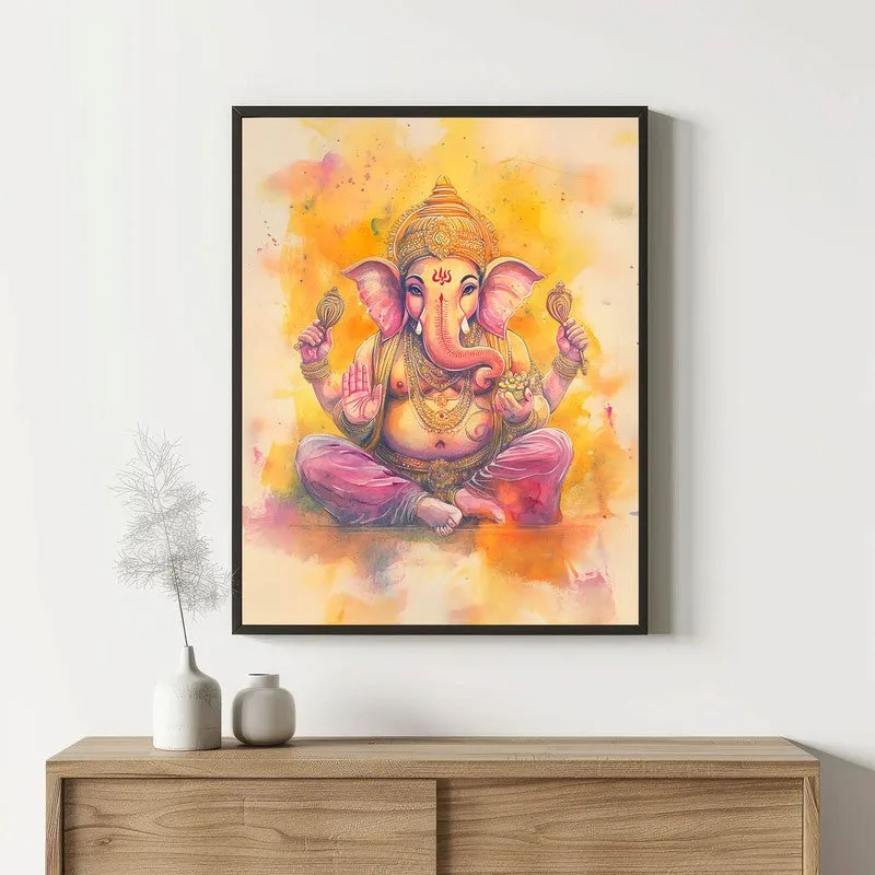 Divine Vakratunda Spiritual Archival Paper Wall Painting With Frame - Black media 1