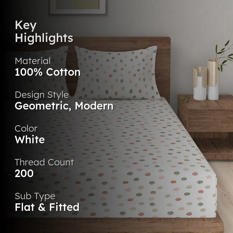 Swayam Polka Plot Cotton Bedsheet (Ivory) - 200 TC media 2