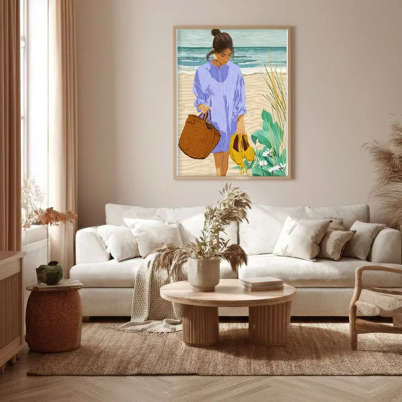 Sandy Shore Canvas Wall Painting - Brown Frame media 5