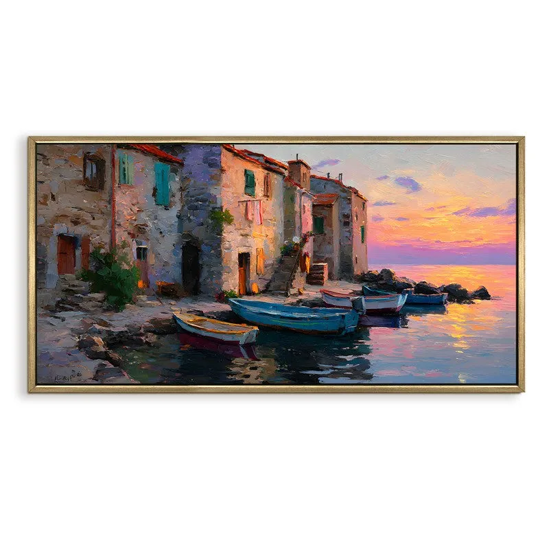 Boats at Dusk Canvas Wall Painting With Frame media 3