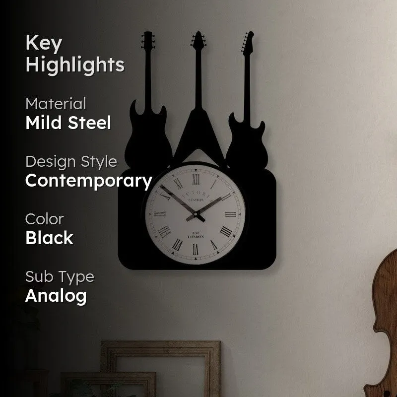 Melodytune Steel Analog Wall Clock - Black media 2