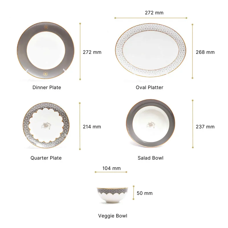 Gilded Legacy 24k Gold Brushed Porcelain Dinner Set (Grey) - 21 Piece Set media 17