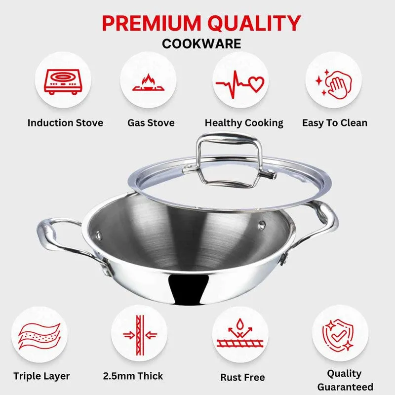 Vinod Orren Stainless Steel Kadhai With Lid - 1200 mL/12 Inches media 8