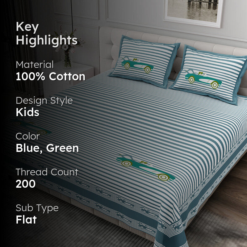 Illusion Stripey Race Cotton Bedsheet (Blue) - 200 TC media 2