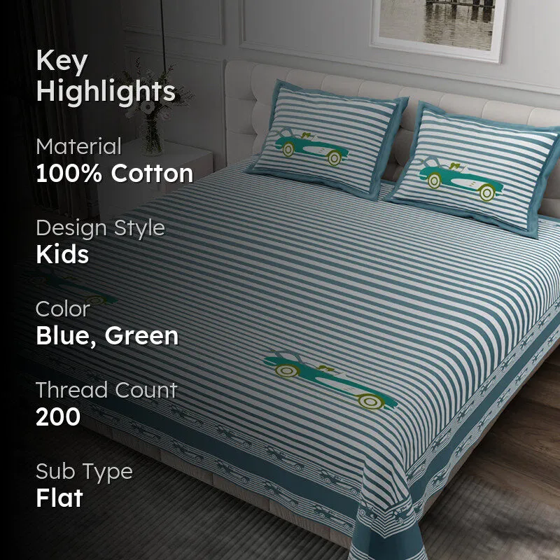 Illusion Stripey Race Cotton Bedsheet (Blue) - 200 TC media 2