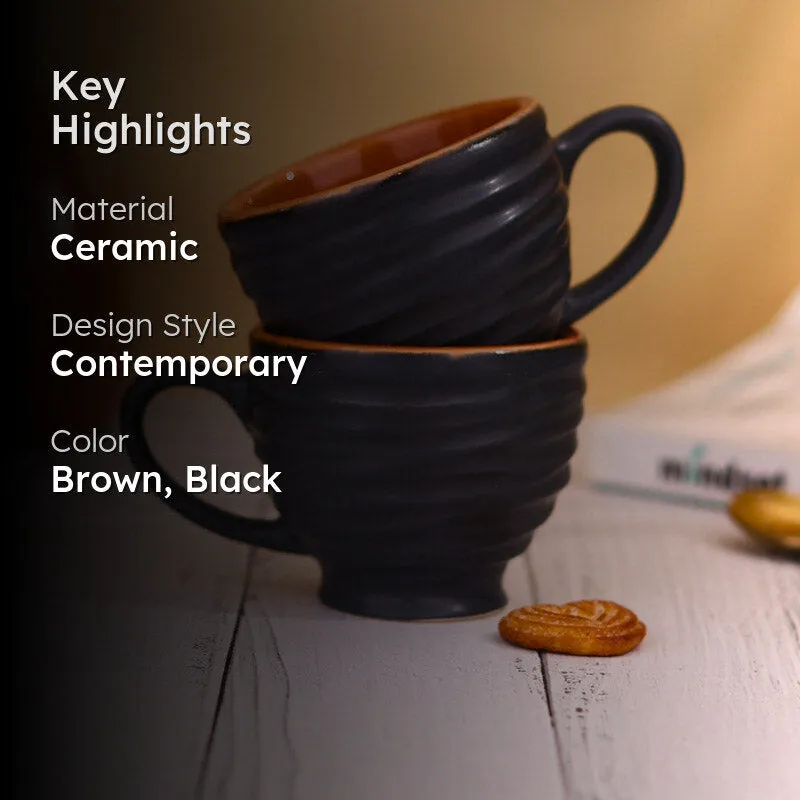 Mayla Ceramic Tea Cup (120 mL Each/Brown) - Set of Two media 2