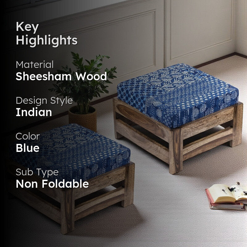 Lirox Sheesham Wooden Bench with Cushions (Blue) - Four Piece Set media 2
