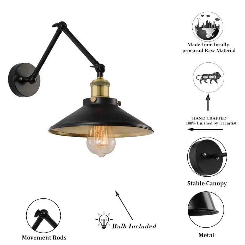Eleni Cone Metal Wall Lamp - Black,Gold media 6