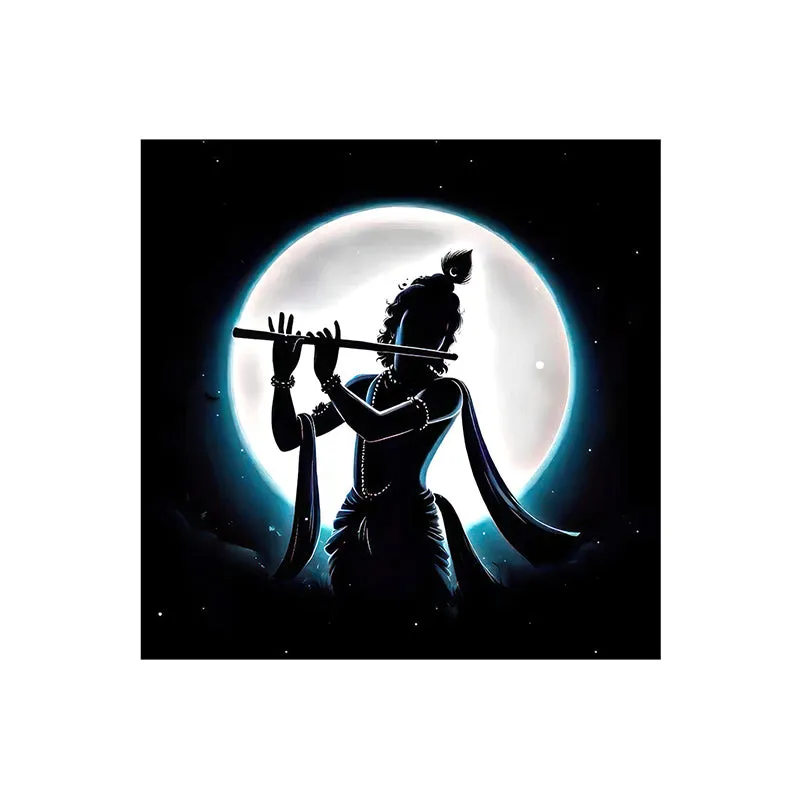Krishna Silhouette In Moon Wall Painting media 4