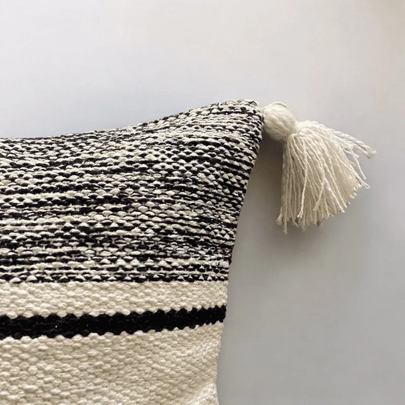Striped Plush Tufted Cushion Cover ((Black & White)) - Set Of Three media 4