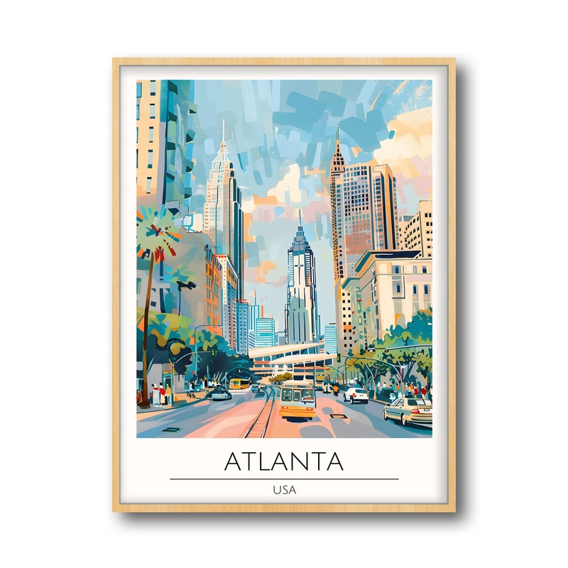 Vintage Atlanta Framed Canvas Archival Canvas Wall Painting - Natural Brown Frame media 5