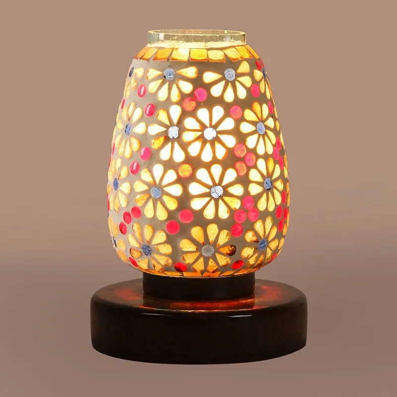 Glowsyn Glass Table Lamp With Wooden Base - Multicolor media 7