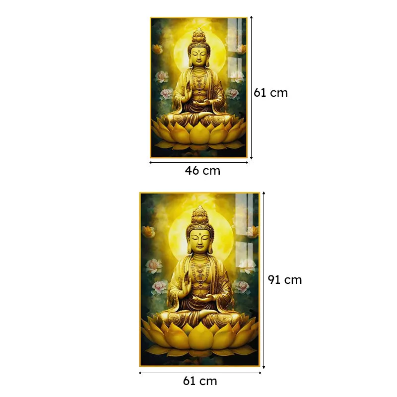 Kamalasana Buddha Spiritual Canvas Wall Art With Frame - Gold media 8