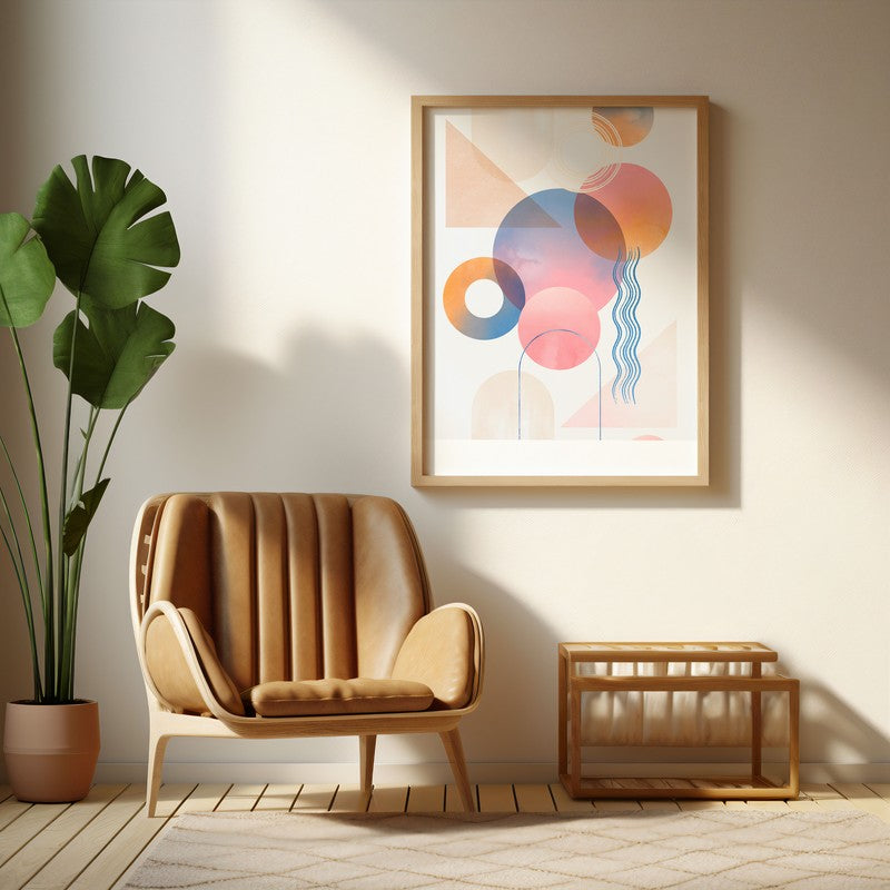Geometric Euphoria Archival Canvas Wall Art - Natural Brown Frame
