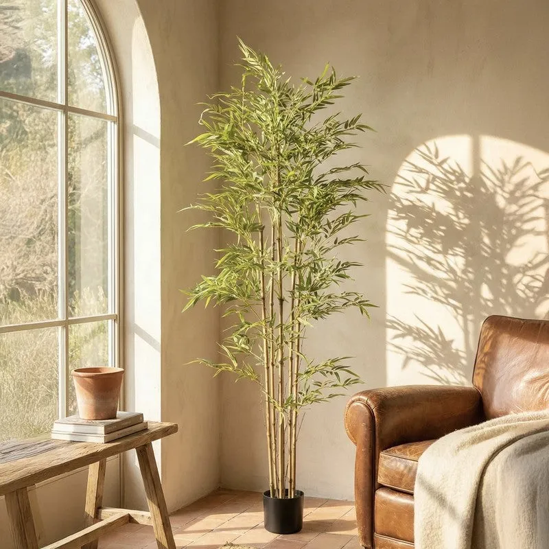 Arovi Artificial Natural Look Bamboo Plant With Black Plastic Pot- 5.9 ft media 3