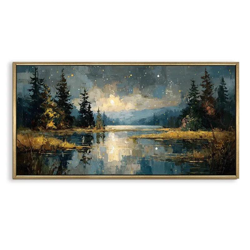 Nocturne Lake Canvas Wall Painting With Frame media 3