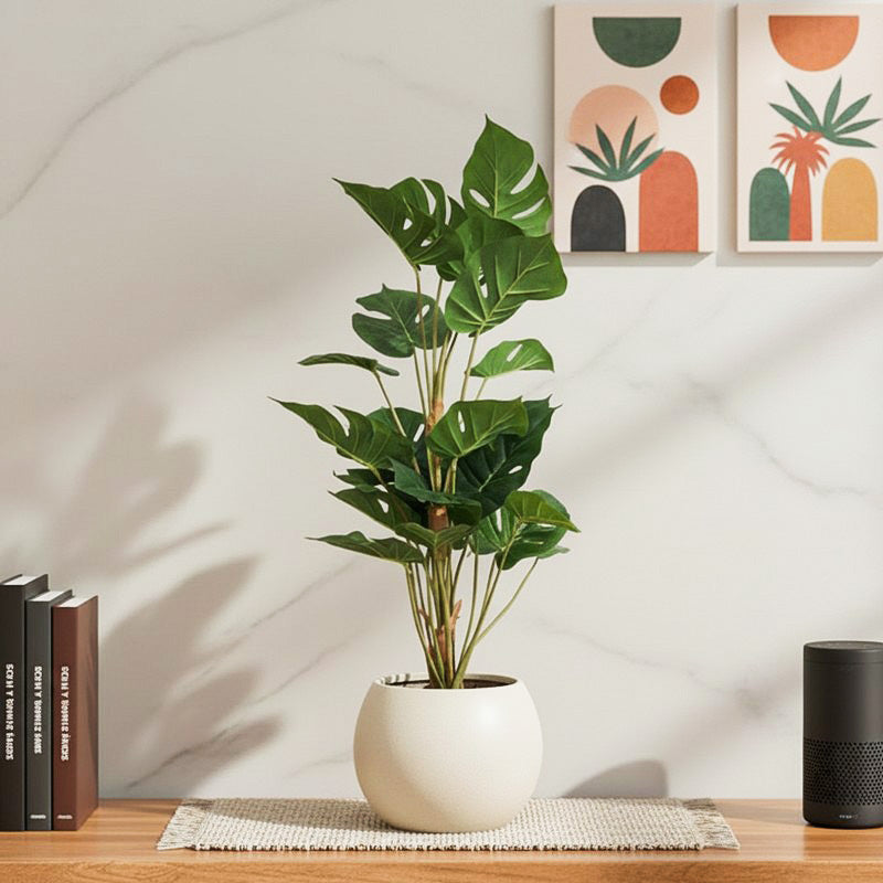 Veloura Artificial Monstera Plant With Black Plastic Pot - 3 Feet