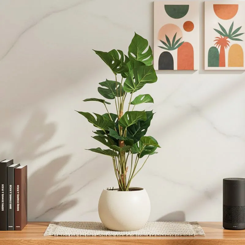 Veloura Artificial Monstera Plant With Black Plastic Pot - 3 Feet media 1
