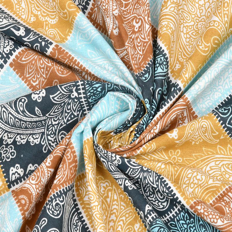 Mateo Geomatric Cotton Bedsheet (Blue,Orange) - 180 TC media 3