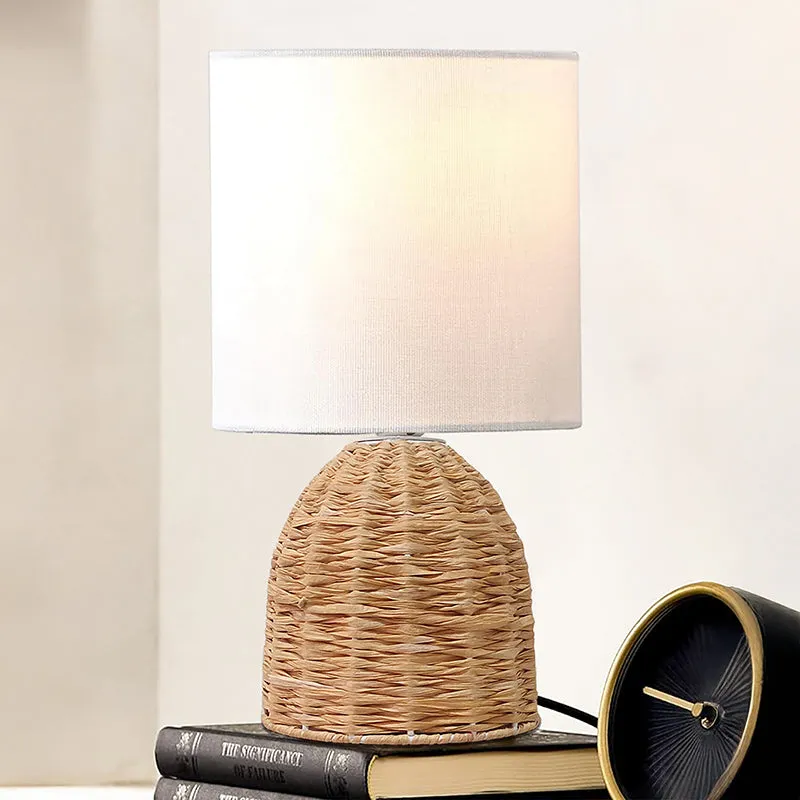 Palladian Curve Raffia Fabric Table Lamp - White,Brown media 1