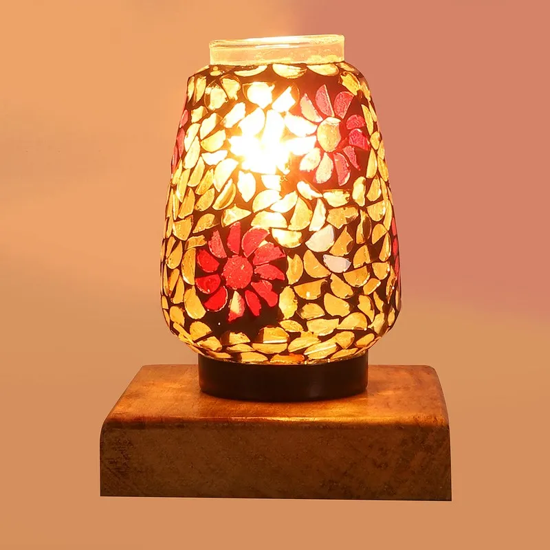 Lumen Mosaic Glass Table Lamp With Wooden Base - Multicolor media 8