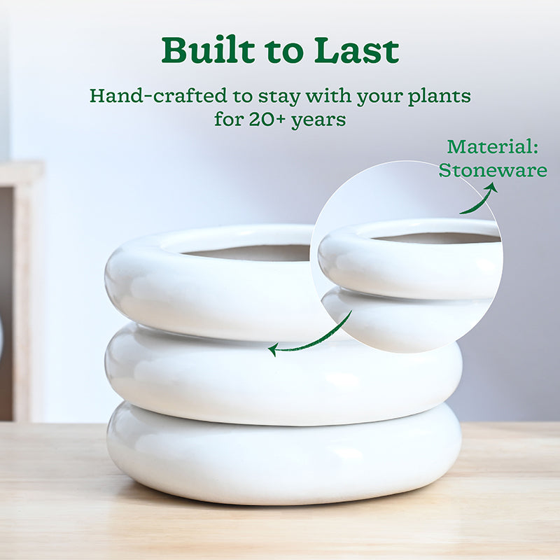 Ugaoo Ceramicurve Three Layer Ceramic Planter - White media 3