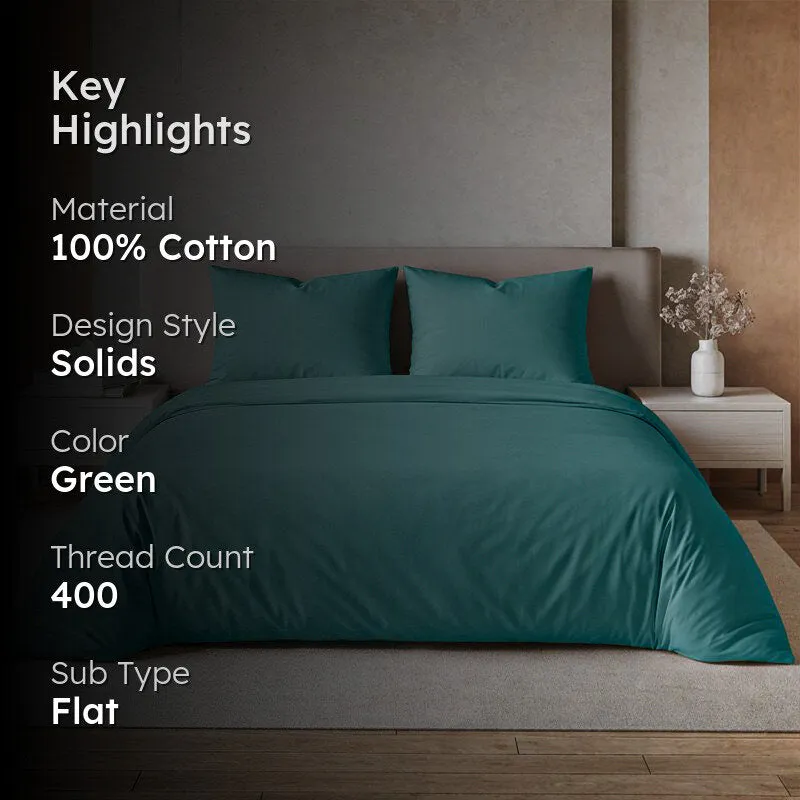 Moonweave Solid Cotton Bedsheet (Pine Green) - 400 TC media 2