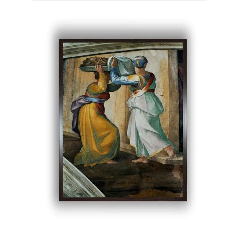 Straight front view of framed classical figurative canvas painting