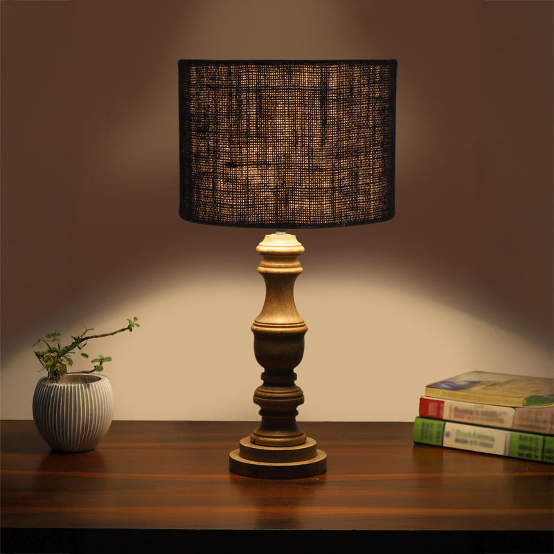 Sienna I Carve Wooden Table Lamp - Black,Brown