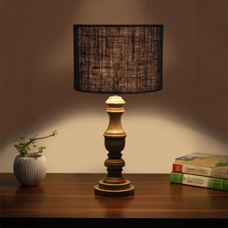 Sienna I Carve Wooden Table Lamp - Black,Brown media 1