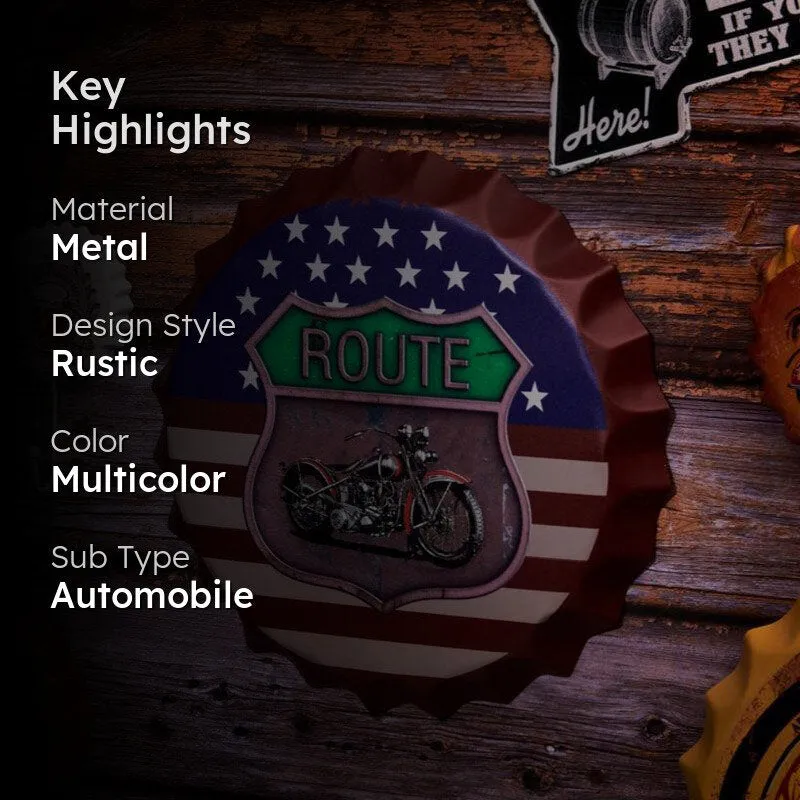 Route 66 Us Flag Bottle Cap Metal Wall Accent media 2