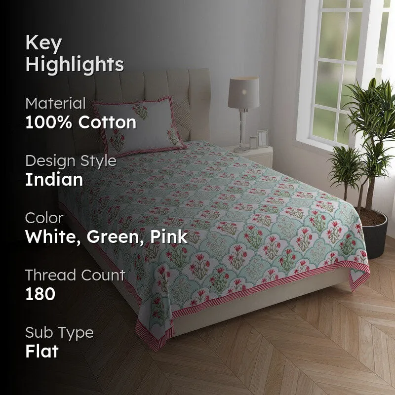 Rupa Cotton Bedsheet (Pista Green, Pink) - 180 TC media 2