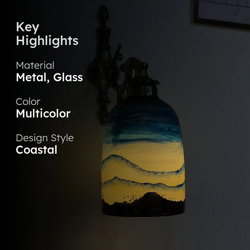 Snow Peaks Hand Painted Metal And Glass Wall Lamp media 2