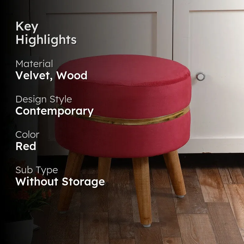 Classic Solid Velvet Ottoman - Red media 2